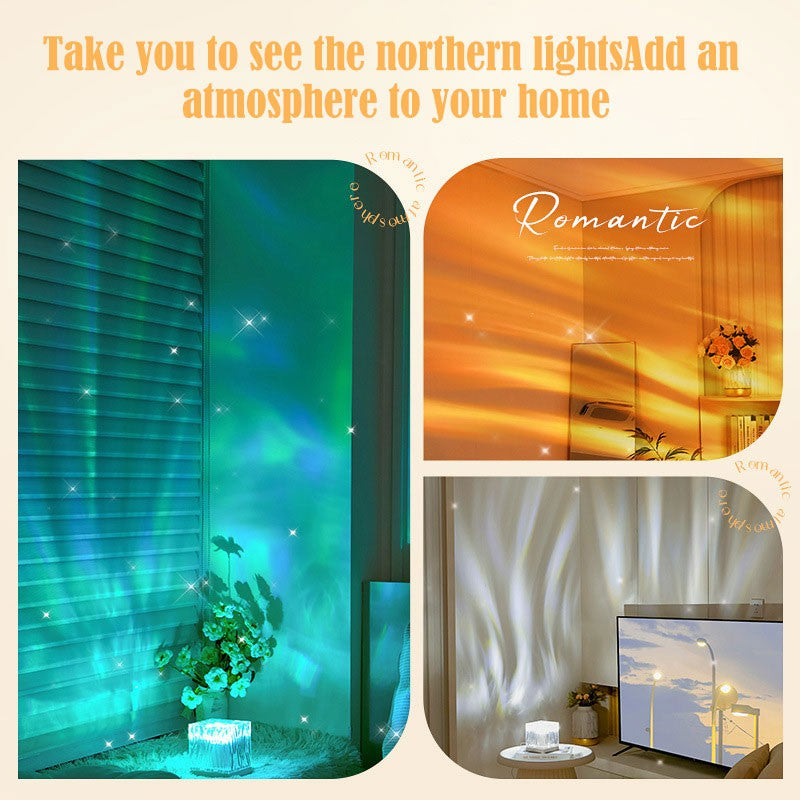 Aurora Projector Lamp Cube Northern Lights Dynamic Water Wave Light Remote Xmas