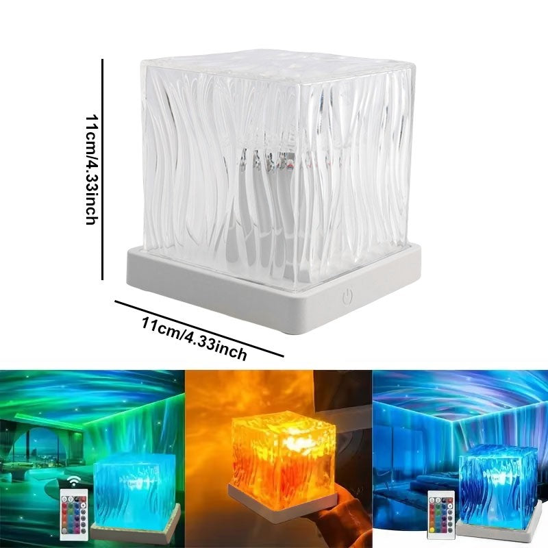 Aurora Projector Lamp Cube Northern Lights Dynamic Water Wave Light Remote Xmas