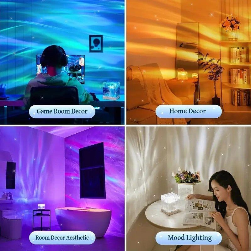 Aurora Projector Lamp Cube Northern Lights Dynamic Water Wave Light Remote Xmas