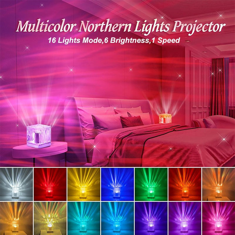 Aurora Projector Lamp Cube Northern Lights Dynamic Water Wave Light Remote Xmas