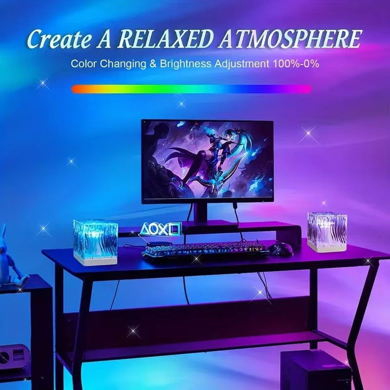 Aurora Projector Lamp Cube Northern Lights Dynamic Water Wave Light Remote Xmas