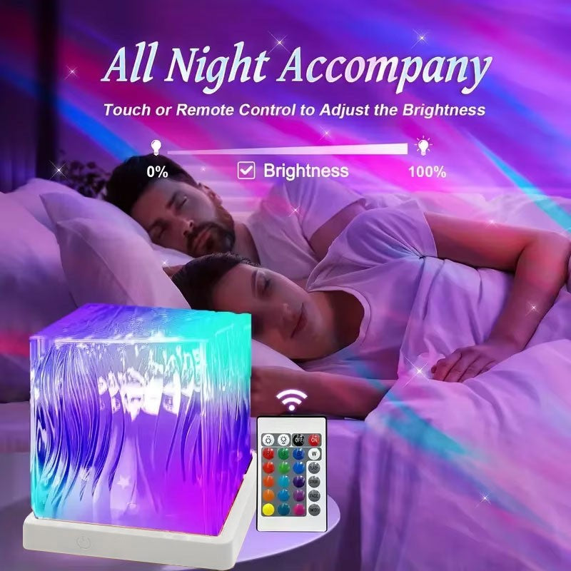 Aurora Projector Lamp Cube Northern Lights Dynamic Water Wave Light Remote Xmas
