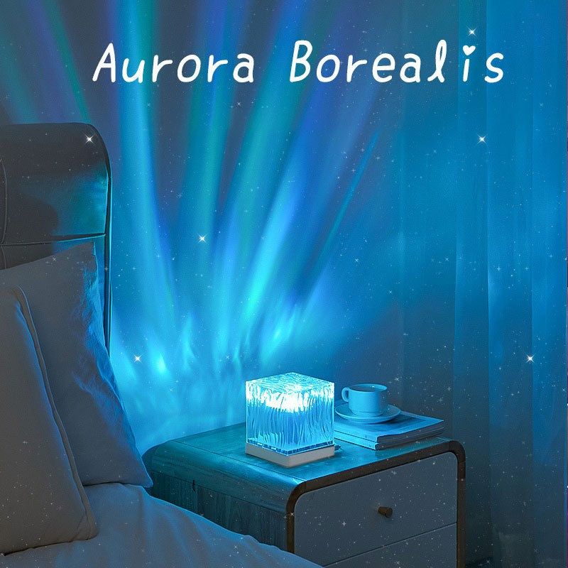 Aurora Projector Lamp Cube Northern Lights Dynamic Water Wave Light Remote Xmas